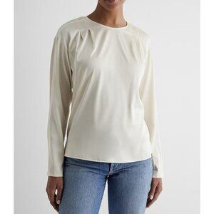 Express Womens Satin Long Sleeve Pleated Gramercy Tee Sandshell Size XS NWT $54